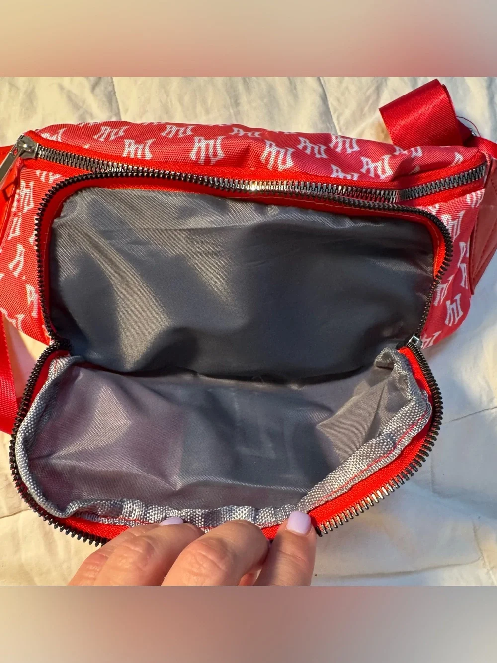 Red Monogram Waist Bag Fanny Pack Embroidered Logo Y2K Streetwear
